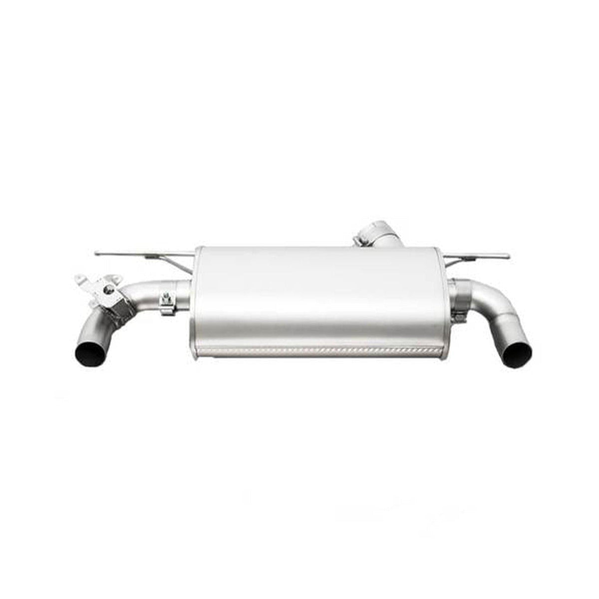 Remus BMW M240i axle back exhaust system with dual chrome exhaust tips on the rear of the vehicle.