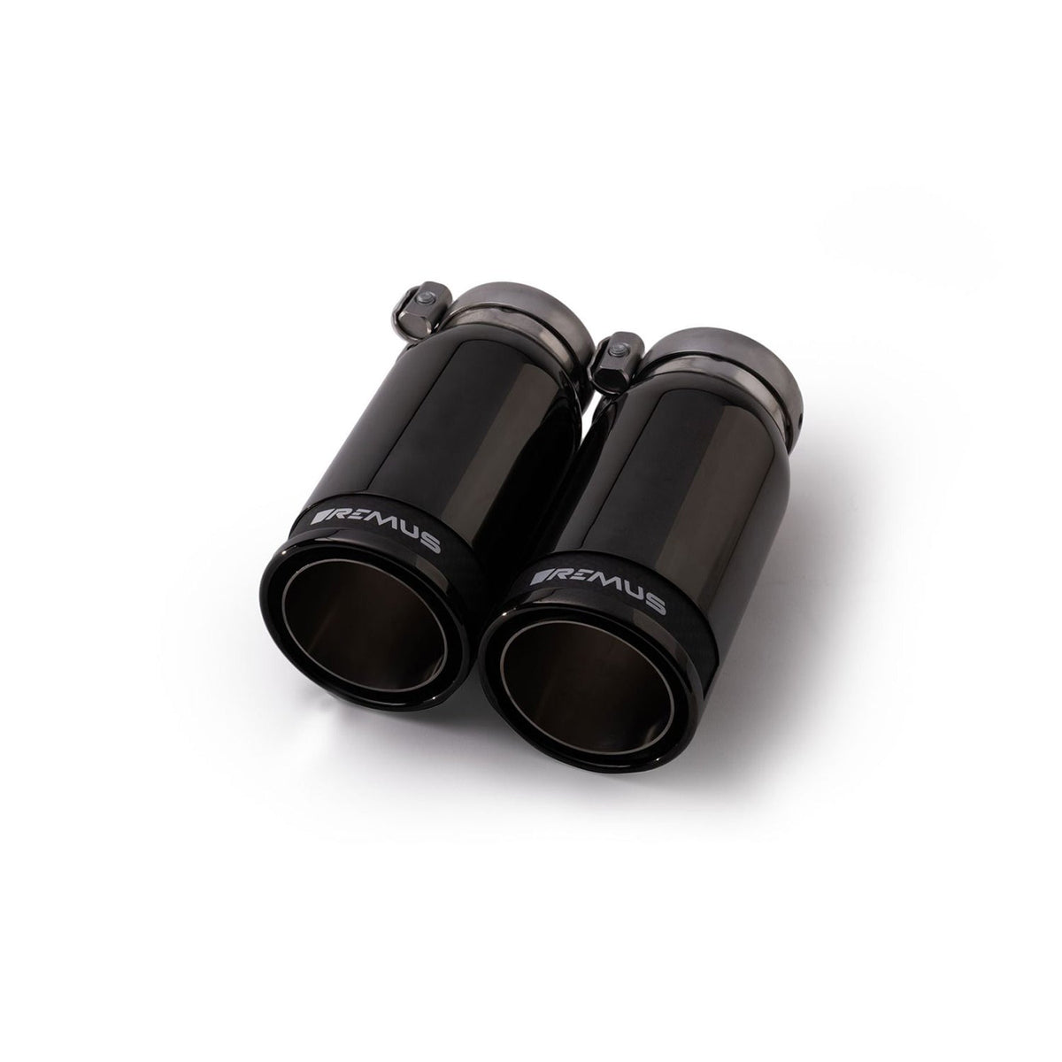 Remus BMW G42 M240i racing axle back exhaust system with stainless steel construction and black chrome tips.
