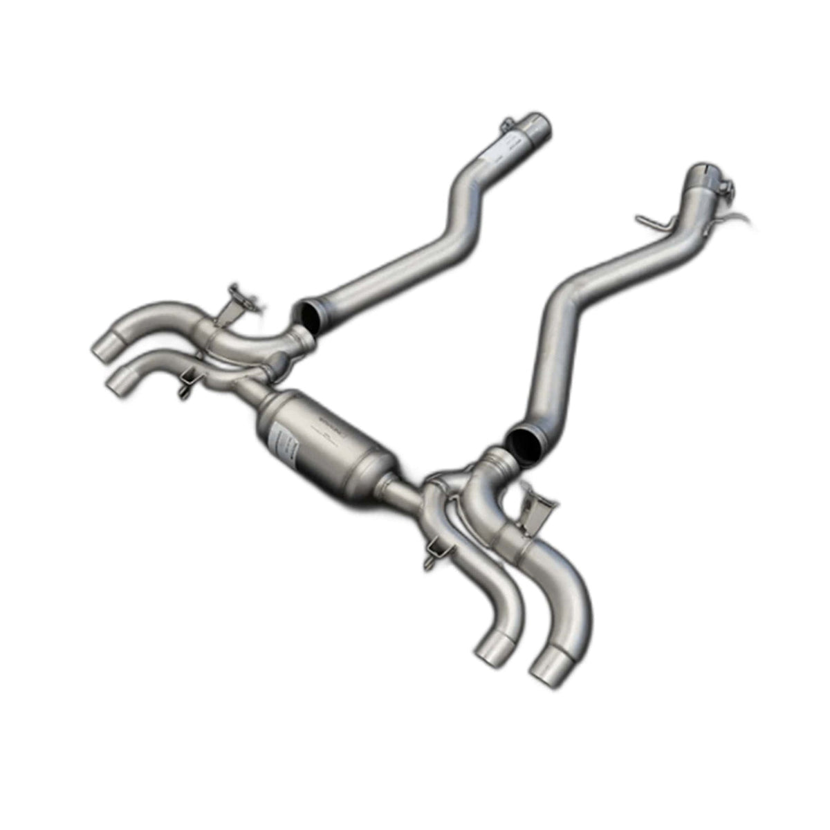 Remus BMW G42 M240i racing axle back exhaust system in polished stainless steel, showcasing the sleek design and exhaust tips.