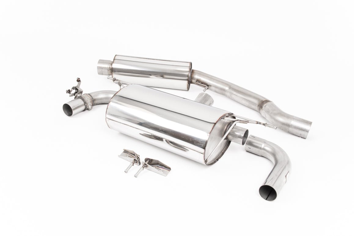Milltek Sport BMW M240i F22 F23 cat back exhaust system with polished stainless steel tips, installed on a 2015-2020 model.