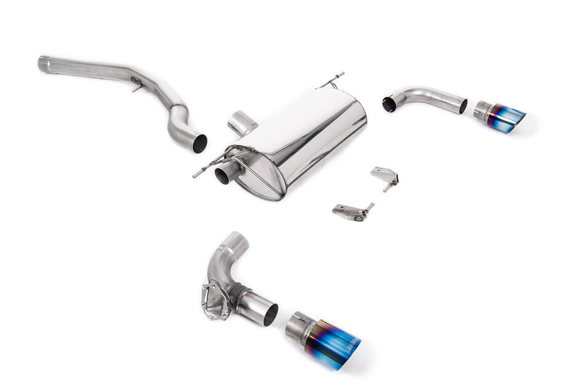Milltek Sport BMW M240i F22 F23 cat back exhaust system in polished stainless steel with dual exhaust tips.