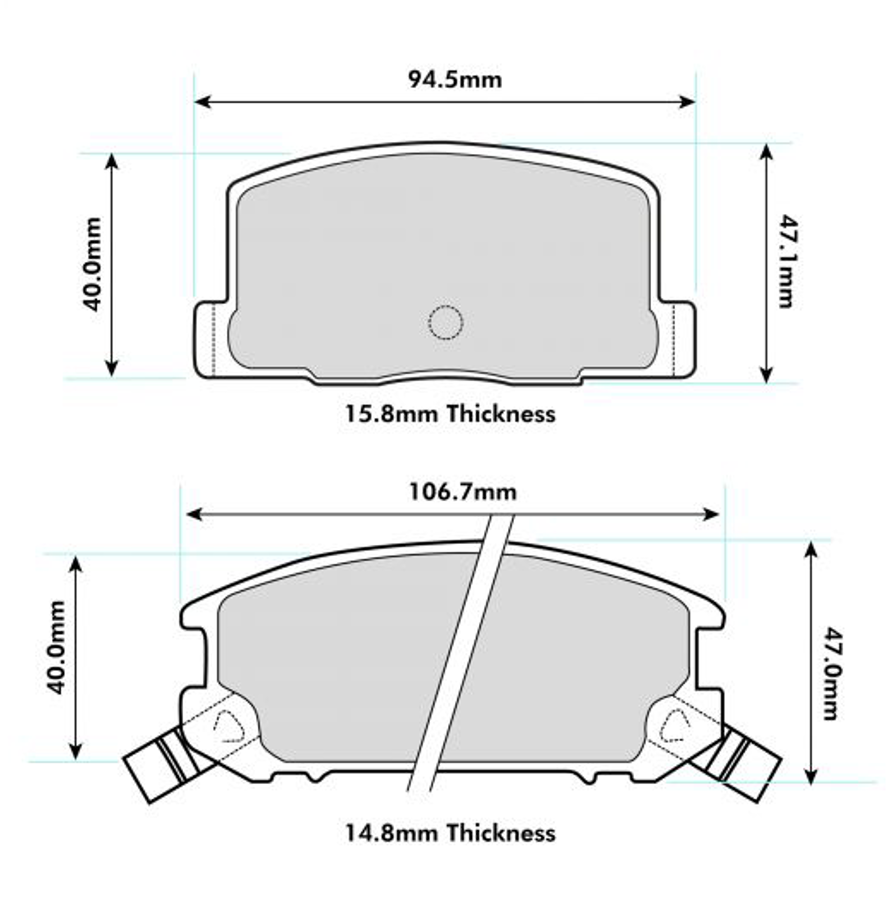 Toyota MR2 MK1-MK3 rear brake pads by PBS, Performance Brake Solutions, showing the shape and design of the high-performance brake pads.