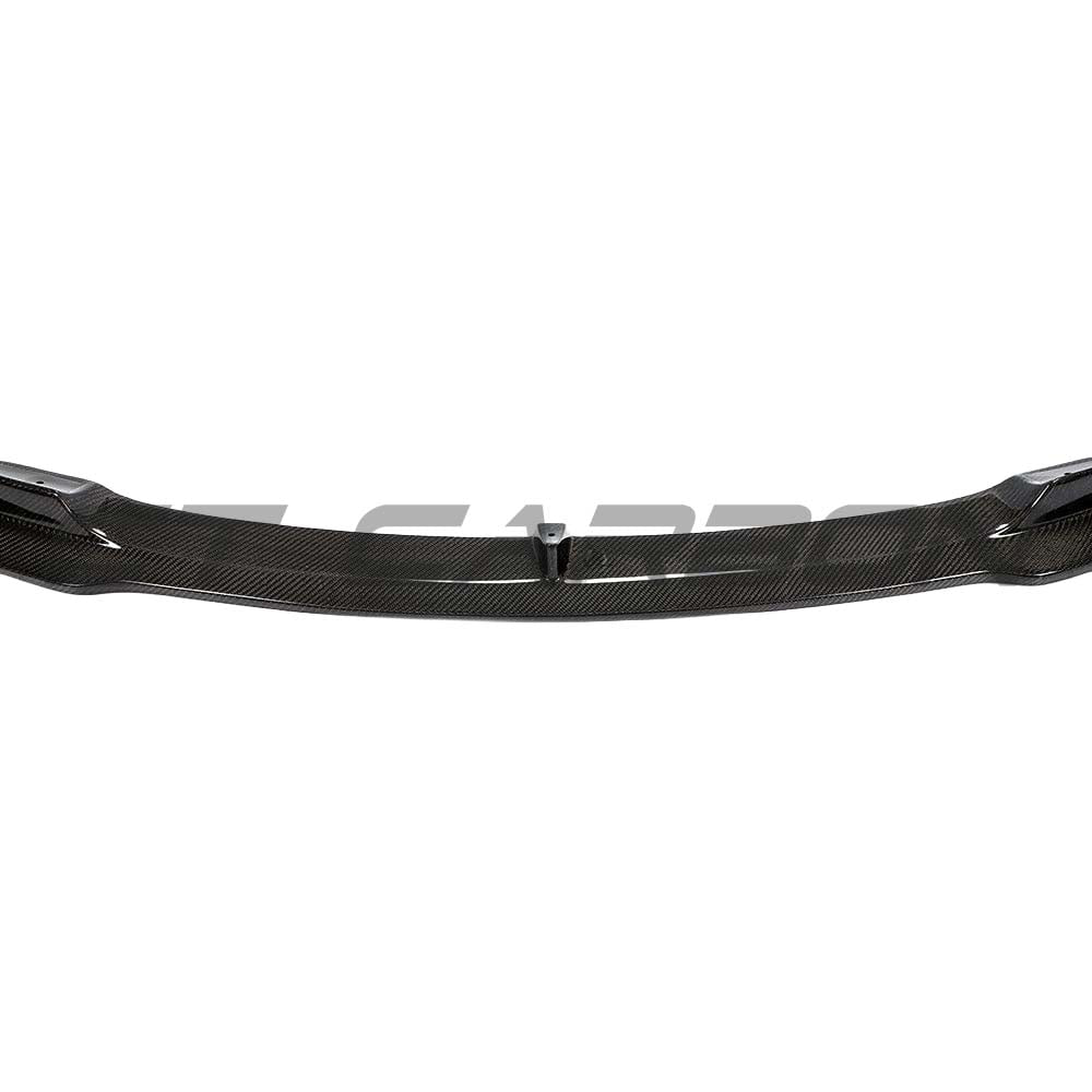 Tesla Model 3 2017-2023 carbon fiber splitter by CT Carbon, showing the sleek aerodynamic front splitter in close-up.