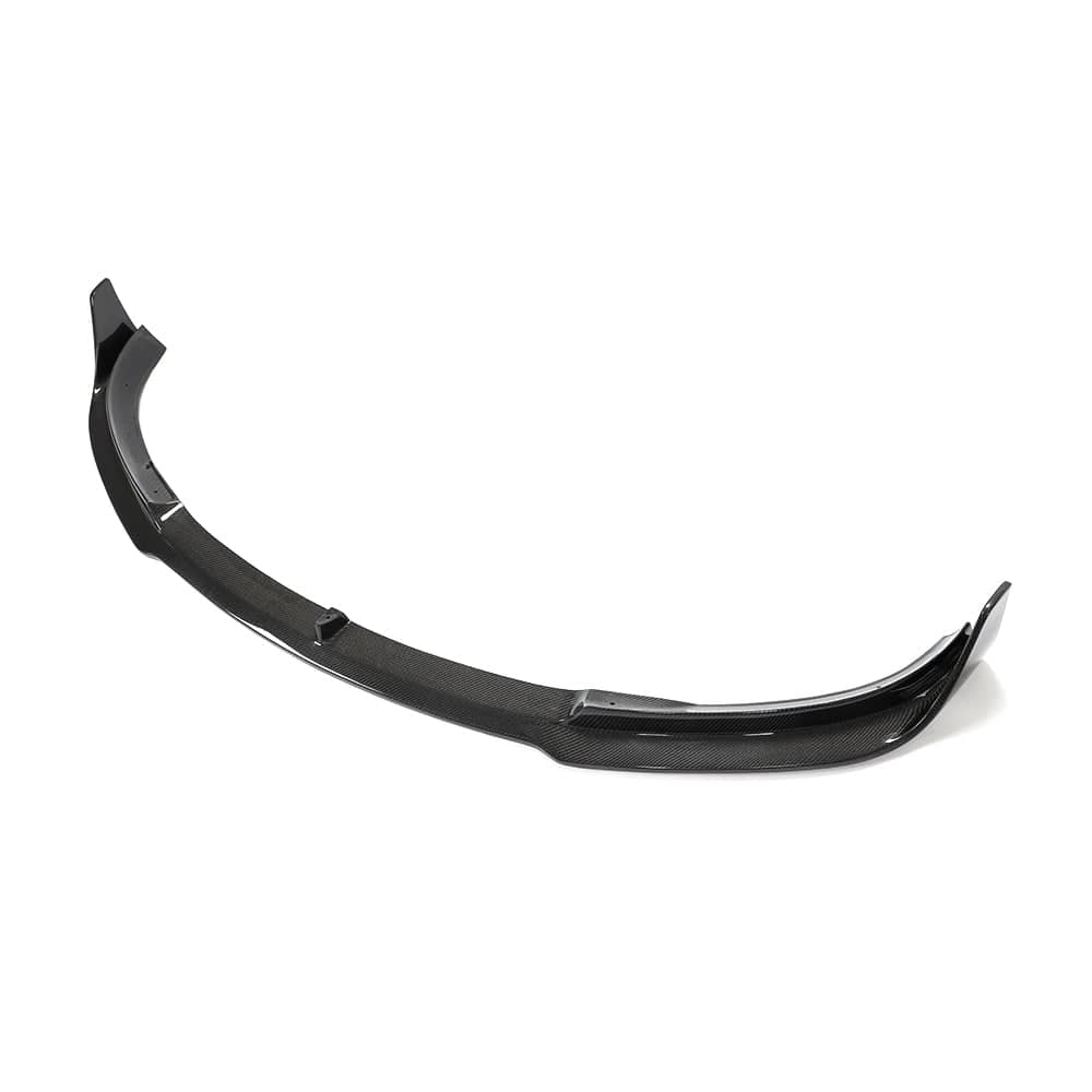 Tesla Model 3 2017-2023 carbon fibre splitter by CT Carbon, showcasing the sleek, aerodynamic V2 splitter attached to the front bumper.