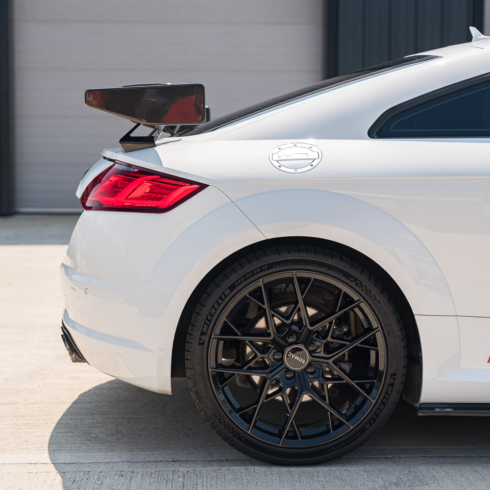 Carbon fiber wing spoiler for Audi TT/TTS/TTRS Quattro MK3 2015-2020 by CT Carbon, shown installed on the vehicle.