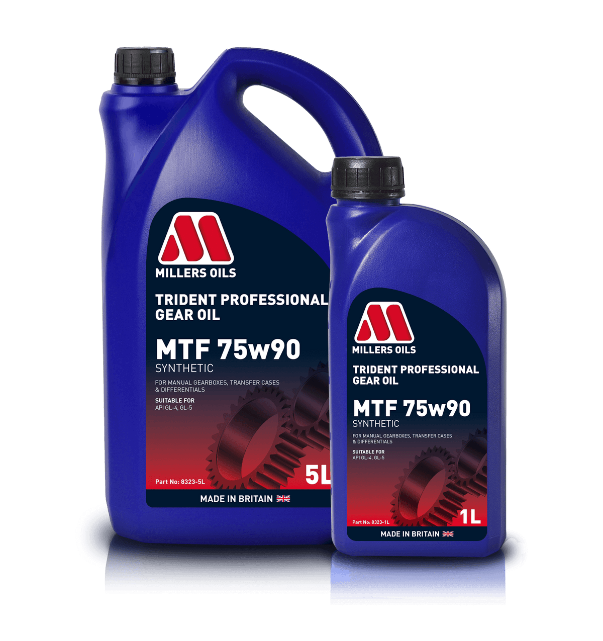 Millers Oils Trident MTF 75w90 Gear Oil for gearboxes, showing a container of gearbox fluid from the Millers Trident Professional line.