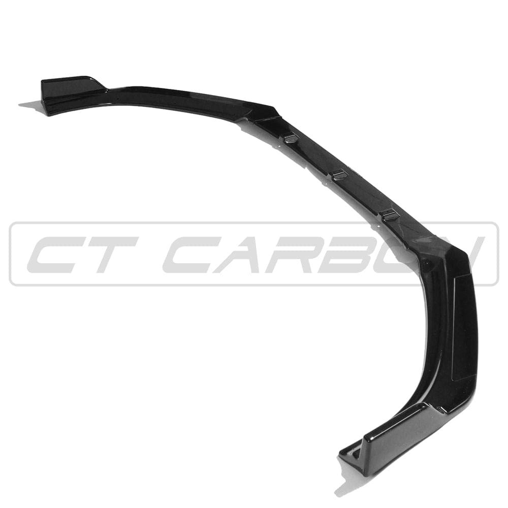 CT Carbon Volkswagen Golf R20 MK6 2009-2013 gloss black splitter for improved aerodynamics, shown on the front bumper.