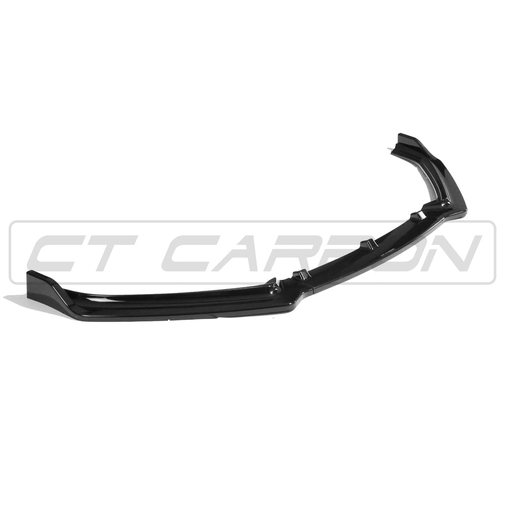 Volkswagen Polo MK5 2014-2017 CT Carbon gloss black splitter installed on front bumper, showcasing sleek automotive styling.