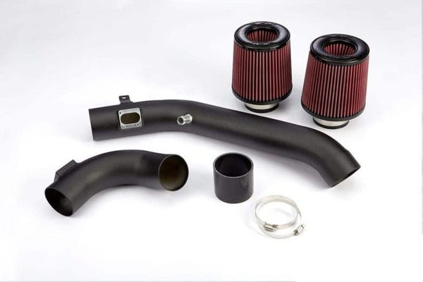 VRSF intake upgrade kit hoses for F80 M3, F82 M4, F87 M2 Comp with visible black silicone hoses and metal clamps.
