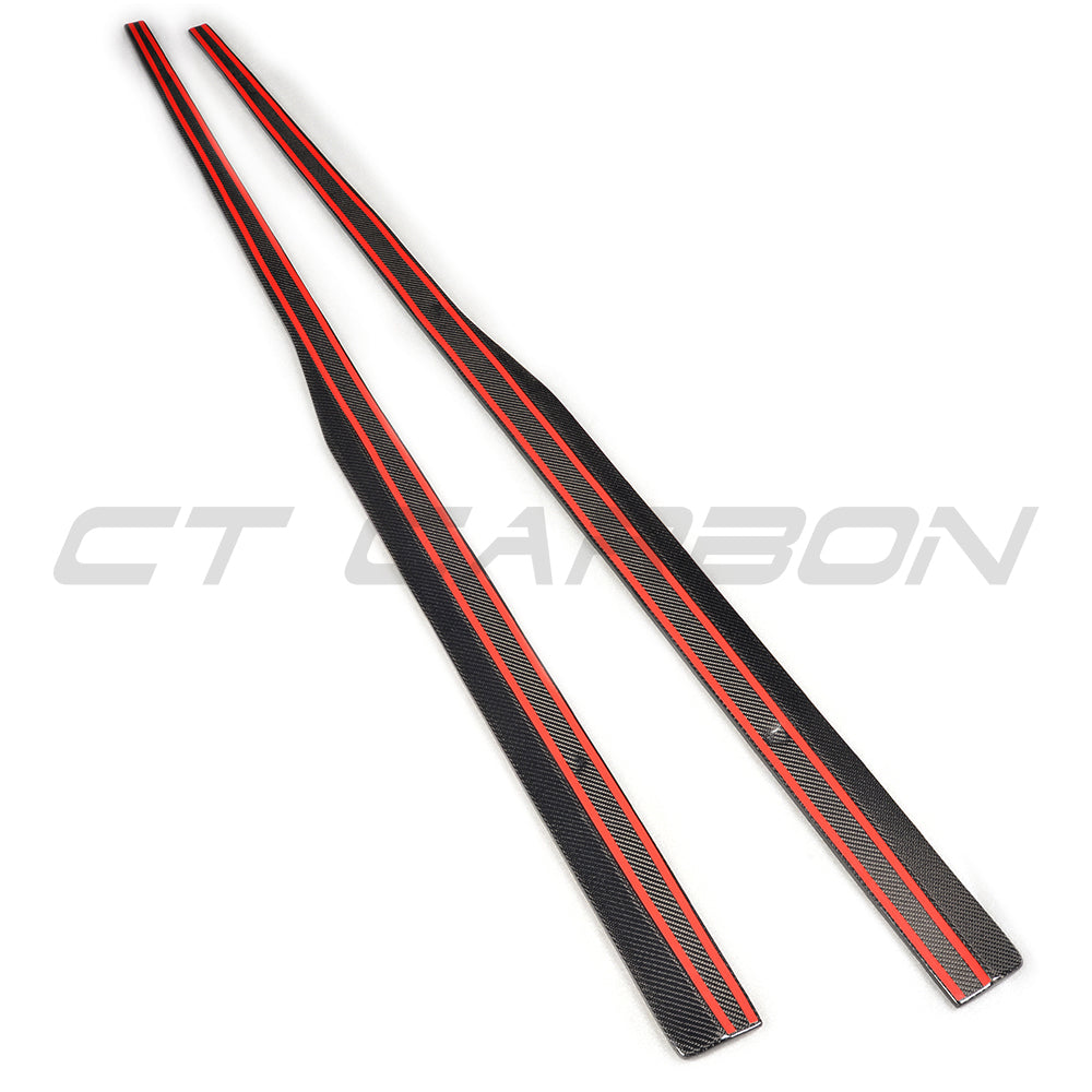 VW Golf GTD/GTI MK7/7.5 carbon fibre side skirts by CT Carbon, showing sleek, aerodynamic car side panel accents.