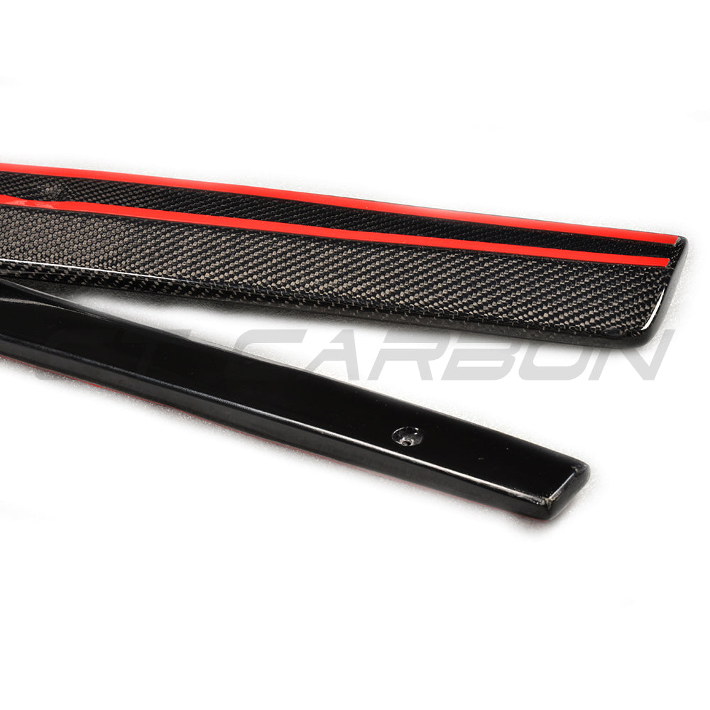 Carbon fibre side skirts for VW Golf GTD and GTI MK7/7.5 2014-2020 by CT Carbon, shown installed on the vehicle.
