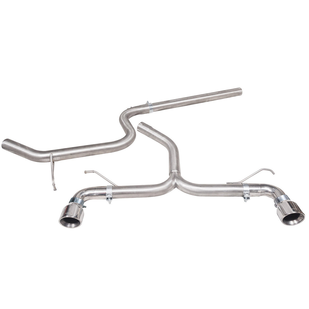 Cobra Sport VW Golf GTD Mk7 2.0 TDI cat back performance exhaust with GTI style design, shown from side angle.