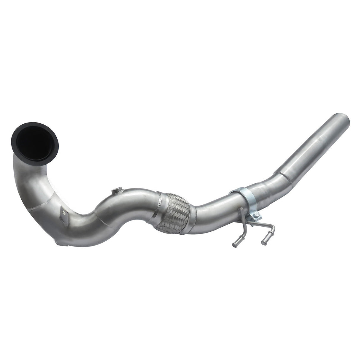Cobra Sport VW Golf GTI Mk7.5 2.0 TSI front de-cat downpipe exhaust pipe, black metal with branding details visible.