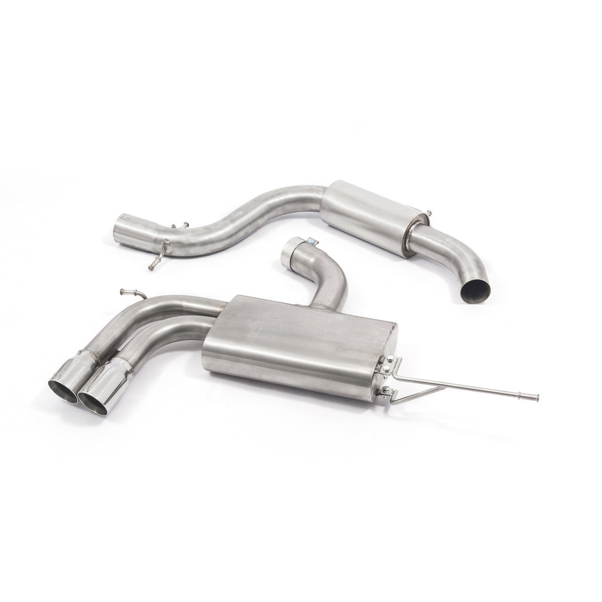Cobra Sport cat back exhaust for Audi A3 8P 2.0 TFSI 5-door Sportback, visible stainless steel pipe and muffler system.