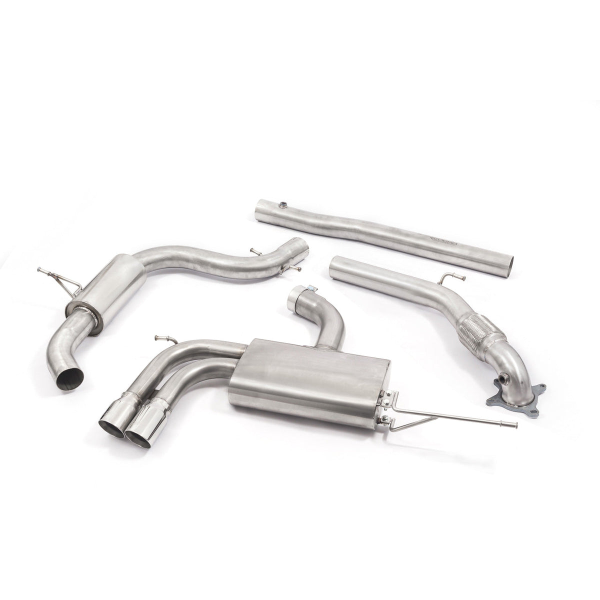 Cobra Sport VW Golf GTI Mk5 2.0 T FSI cat back turbo performance exhaust system with de-cat, stainless steel construction.