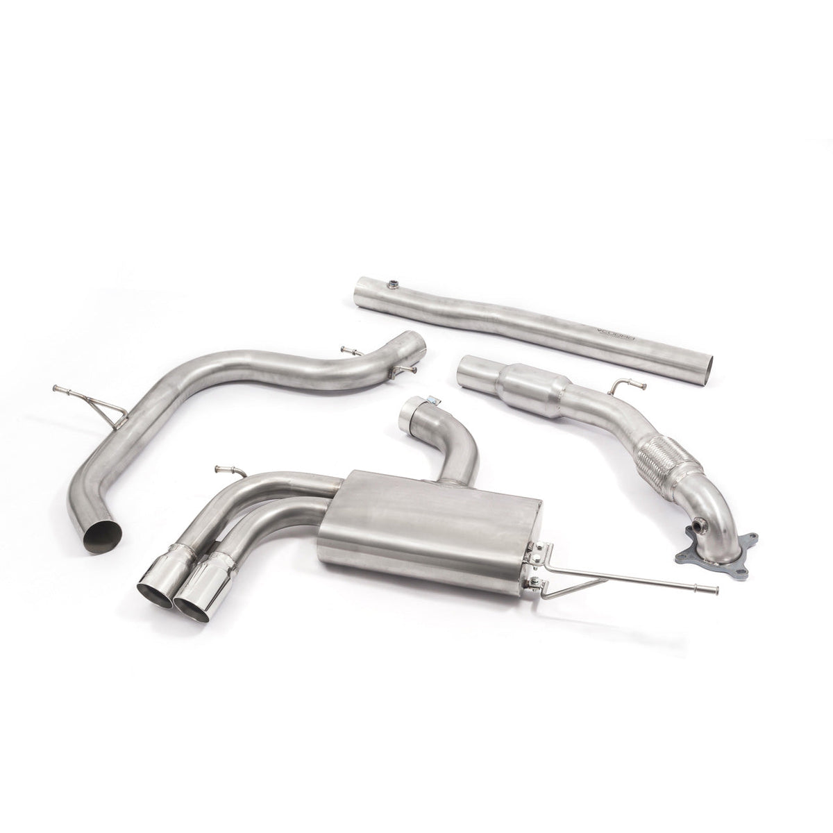 Cobra Sport VW Golf GTI Mk5 2.0 T FSI cat back turbo performance exhaust with sporty design and polished finish.