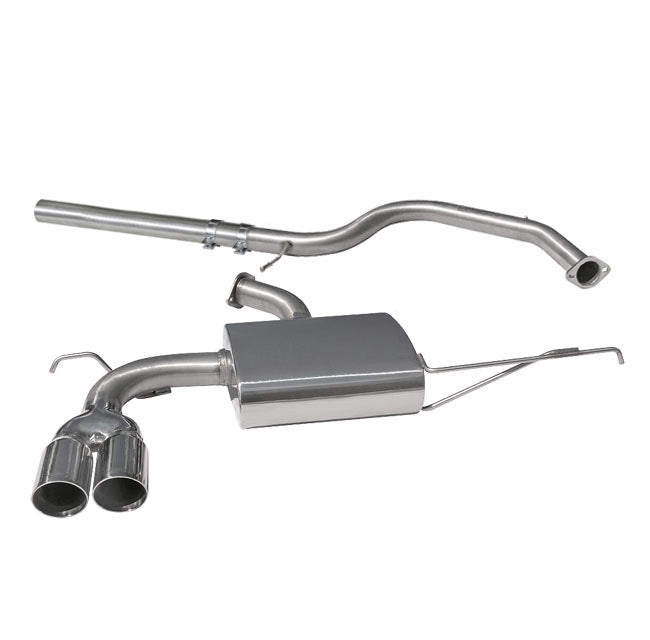 Cobra Sport VW Golf MK5 2.0 TDI cat back performance exhaust installed on a black VW Golf MK5, showing the exhaust system and tailpipe.