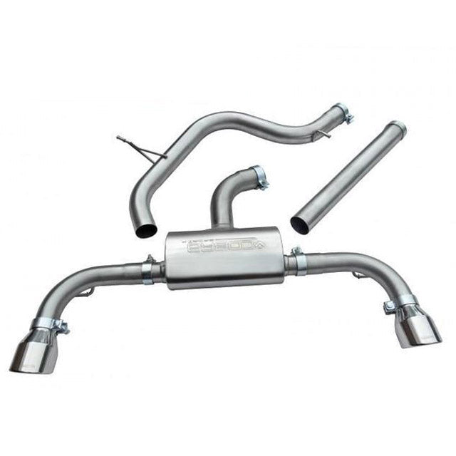 Cobra Sport VW Golf GTI MK7.5 2.0 TSI cat back performance exhaust system, showing the polished exhaust tips and piping.