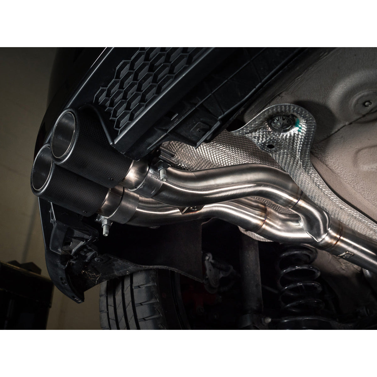 Cobra Sport rear box delete GPF back exhaust for VW Polo GTI AW Mk6 2.0 TSI, showing the polished exhaust tips.