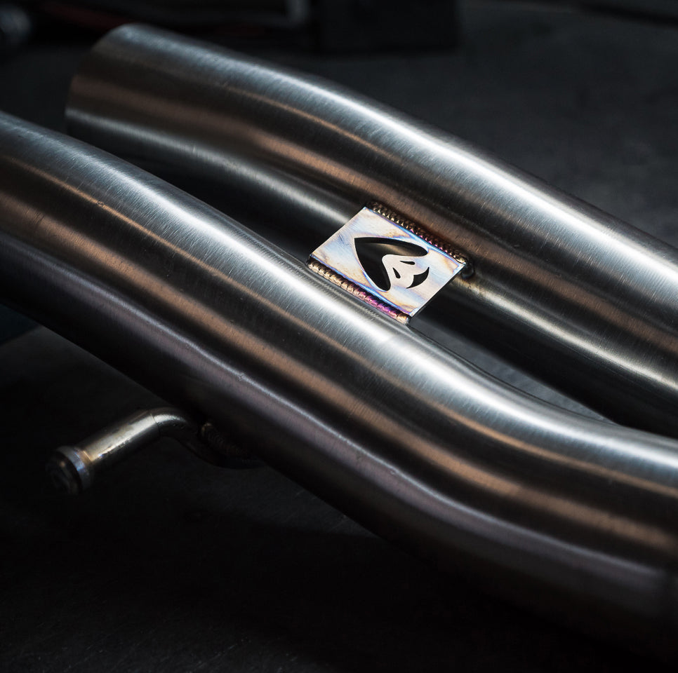 Cobra Sport VW Polo GTI Mk6 2.0 TSI rear box delete GPF back performance exhaust, showing the polished exhaust pipes and tips.