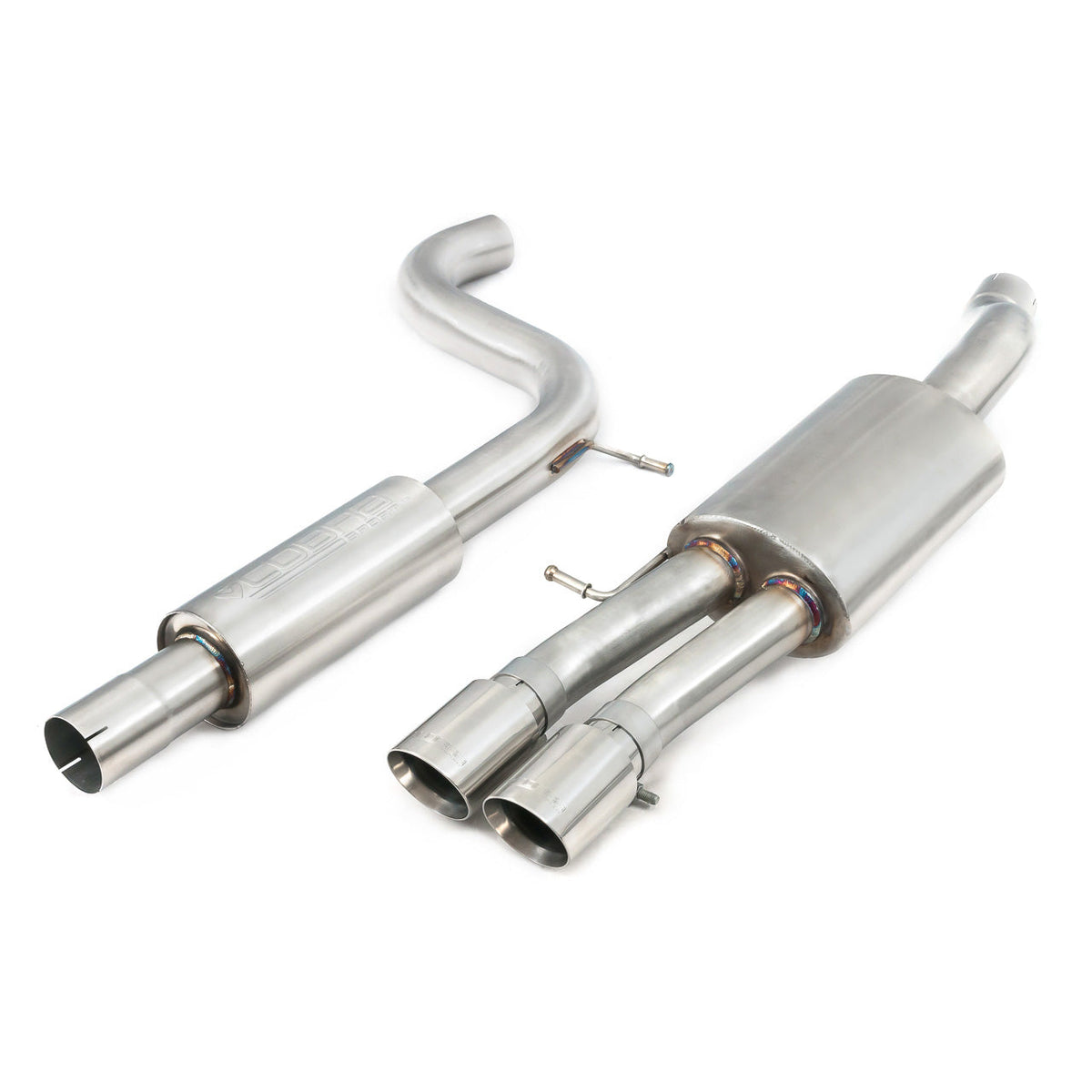 Cobra Sport VW Polo GTI Mk6 2.0 TSI cat back performance exhaust with resonated tips, stainless steel construction, and polished finish.