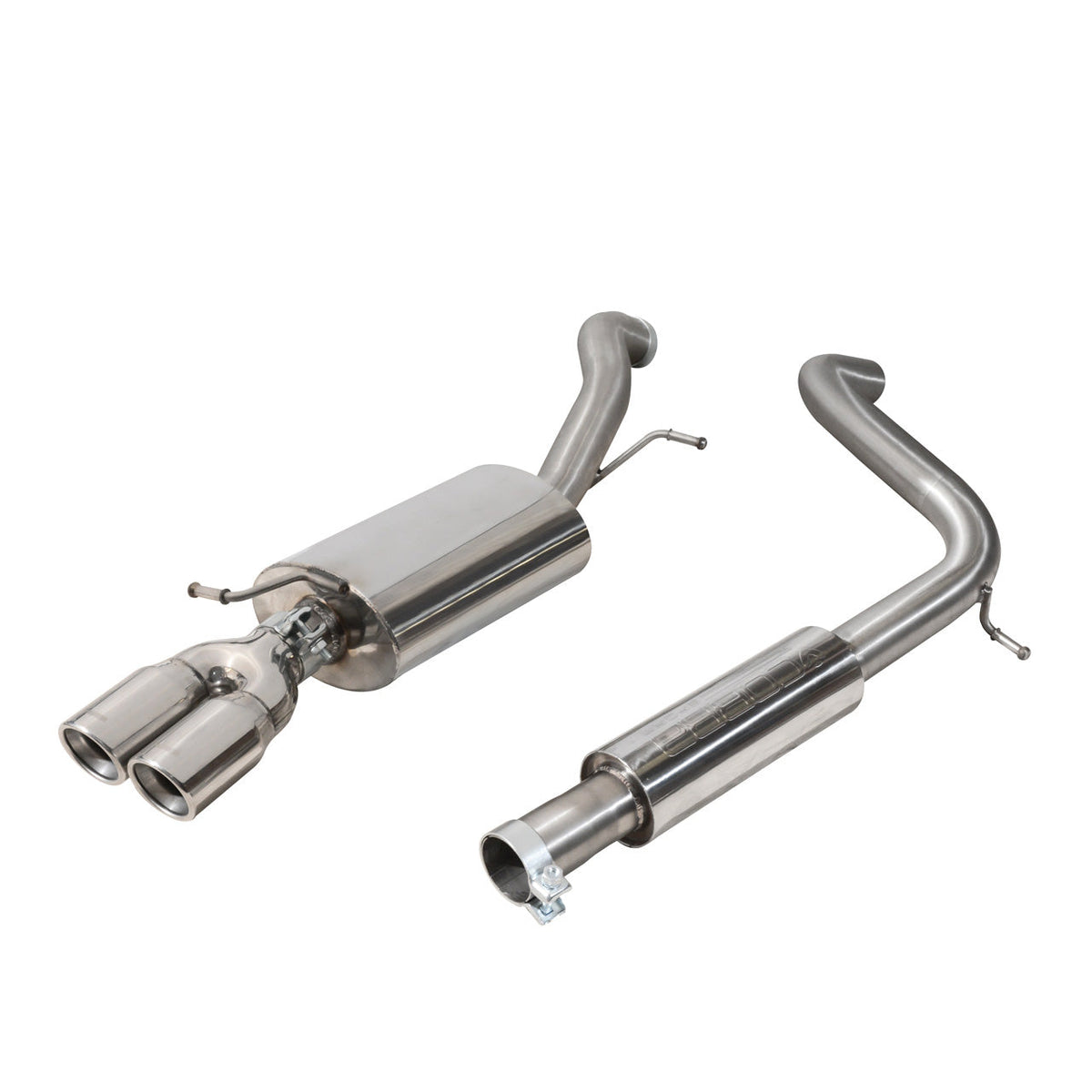 Cobra Sport VW Polo GTI 6C 1.8 TSI cat back performance exhaust system with resonated tips, installed on a blue VW Polo GTI.