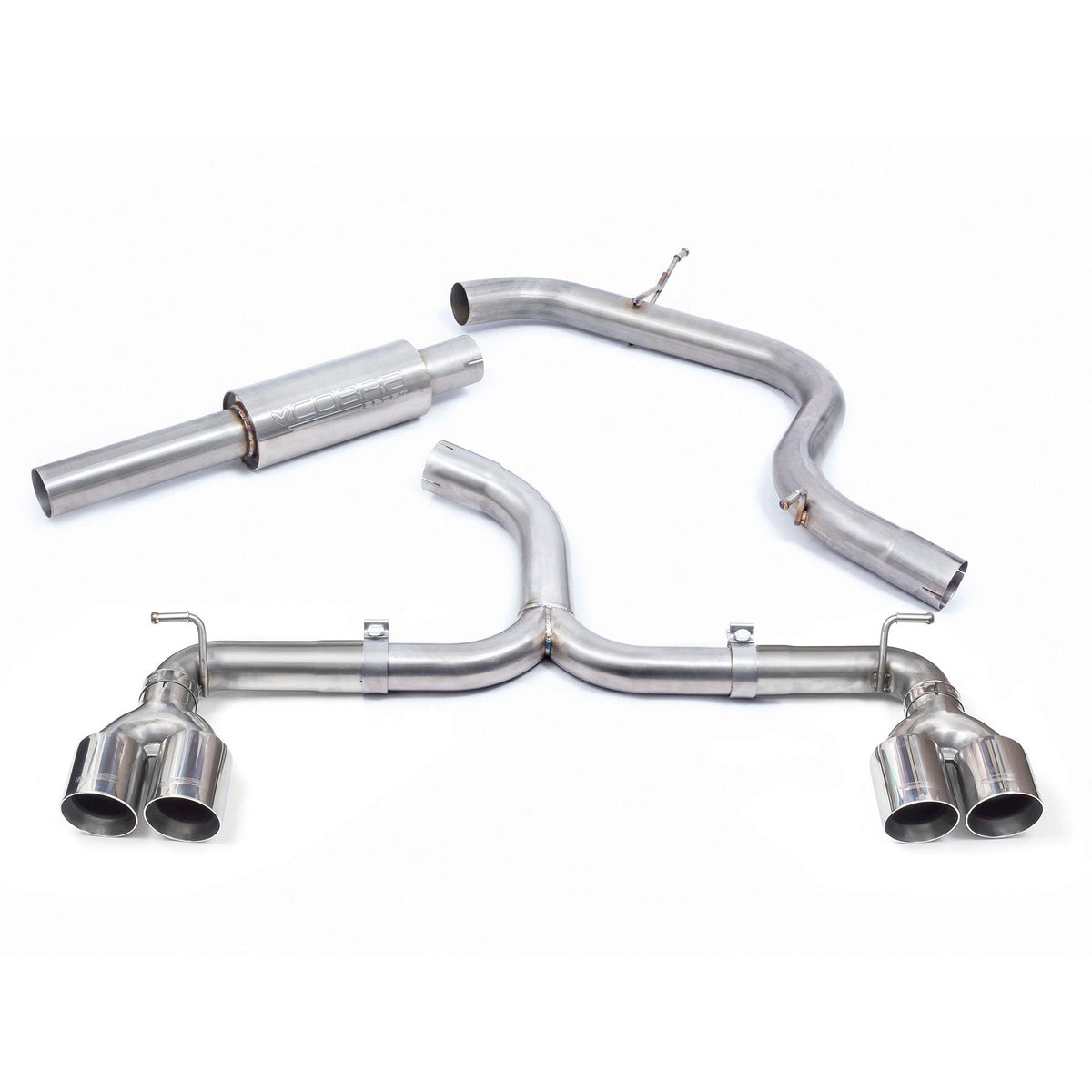 Cobra Sport VW Golf GTI Mk7 2.0 TSI quad exit Venom box delete race cat back exhaust system, styled like Golf R, performance upgrade