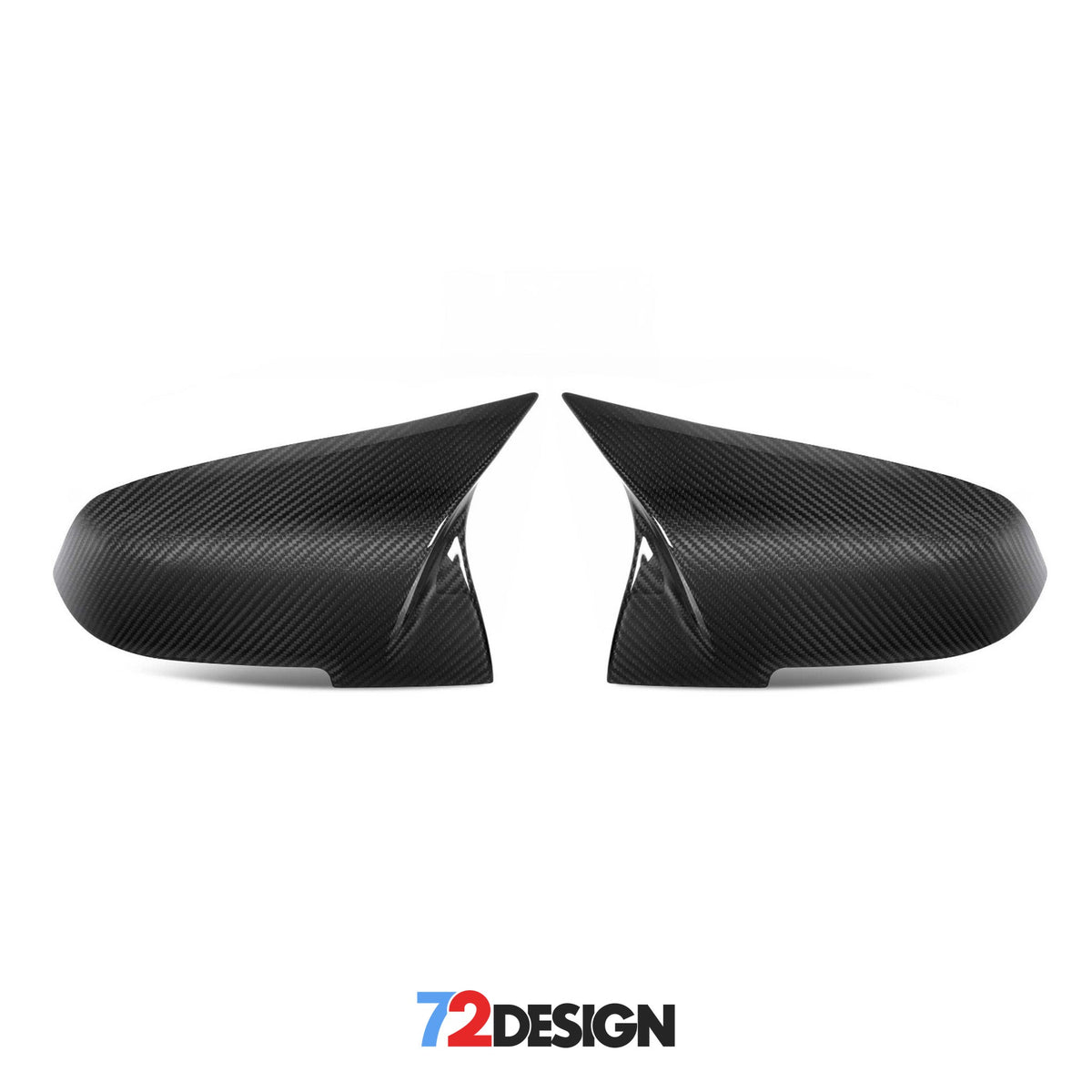 BMW M style carbon fibre wing mirror replacement covers by 72Design, showcasing sleek, lightweight aerodynamic design.