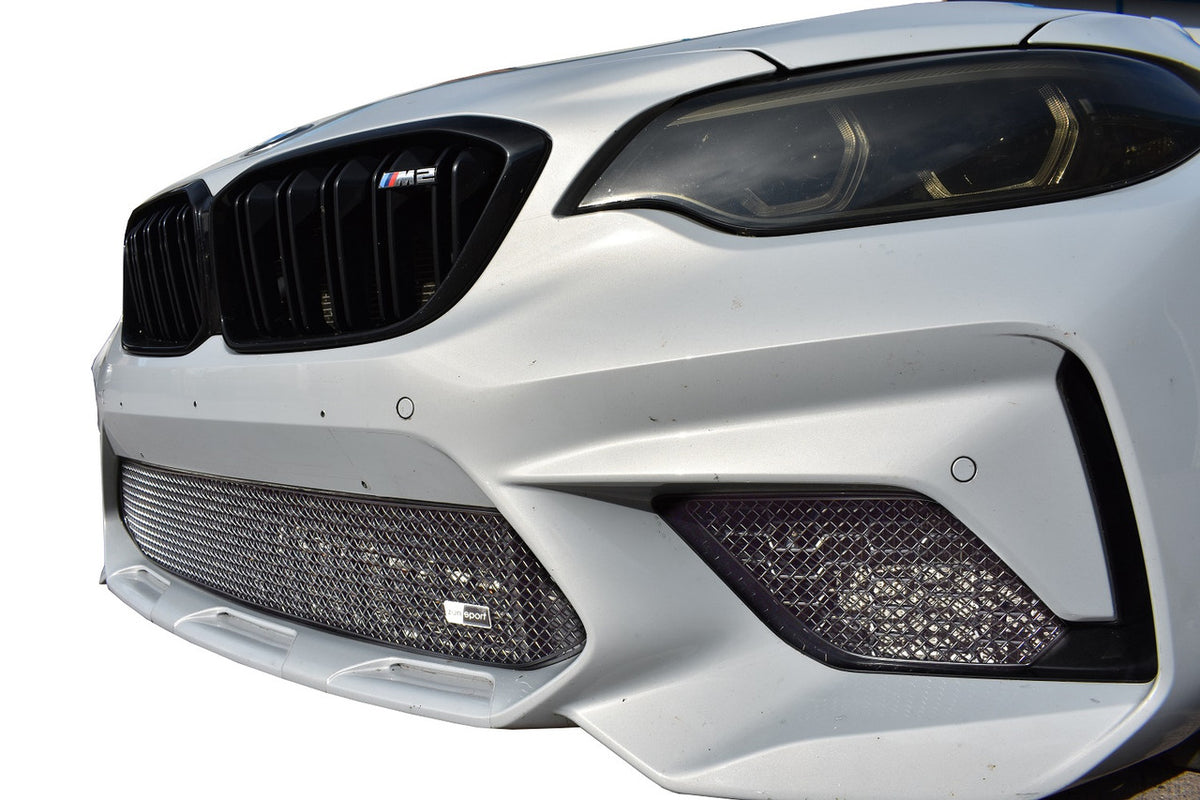 ZunSport BMW M2 Competition (F87) front grille set with sporty black mesh design, enhances vehicle's aggressive front appearance.