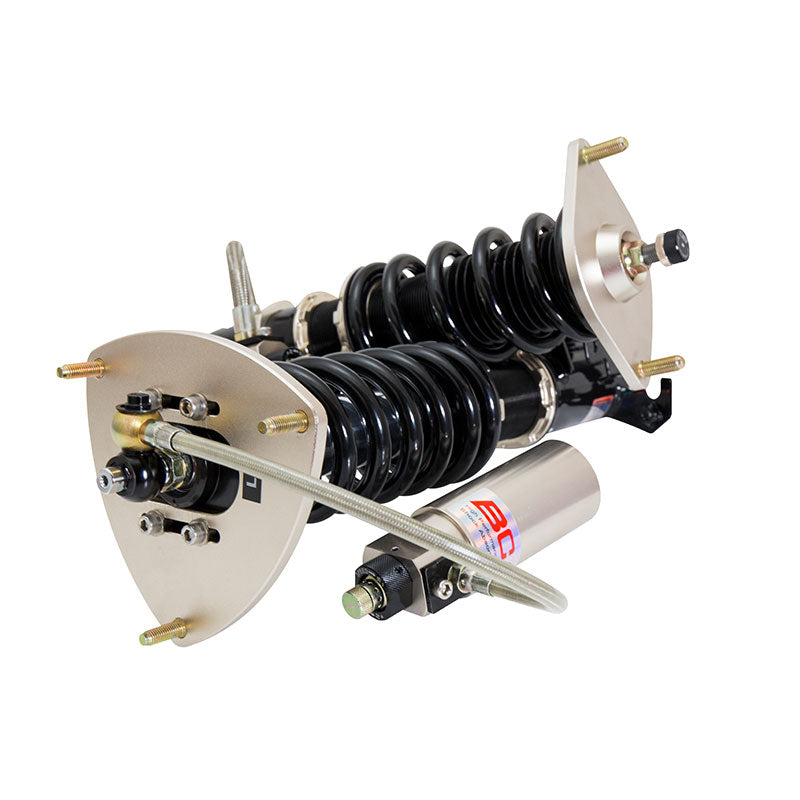 BC Racing ZR Series coilover suspension for BMW 3 Series E46 sedan and coupe, showing adjustable shock absorber and spring assembly.