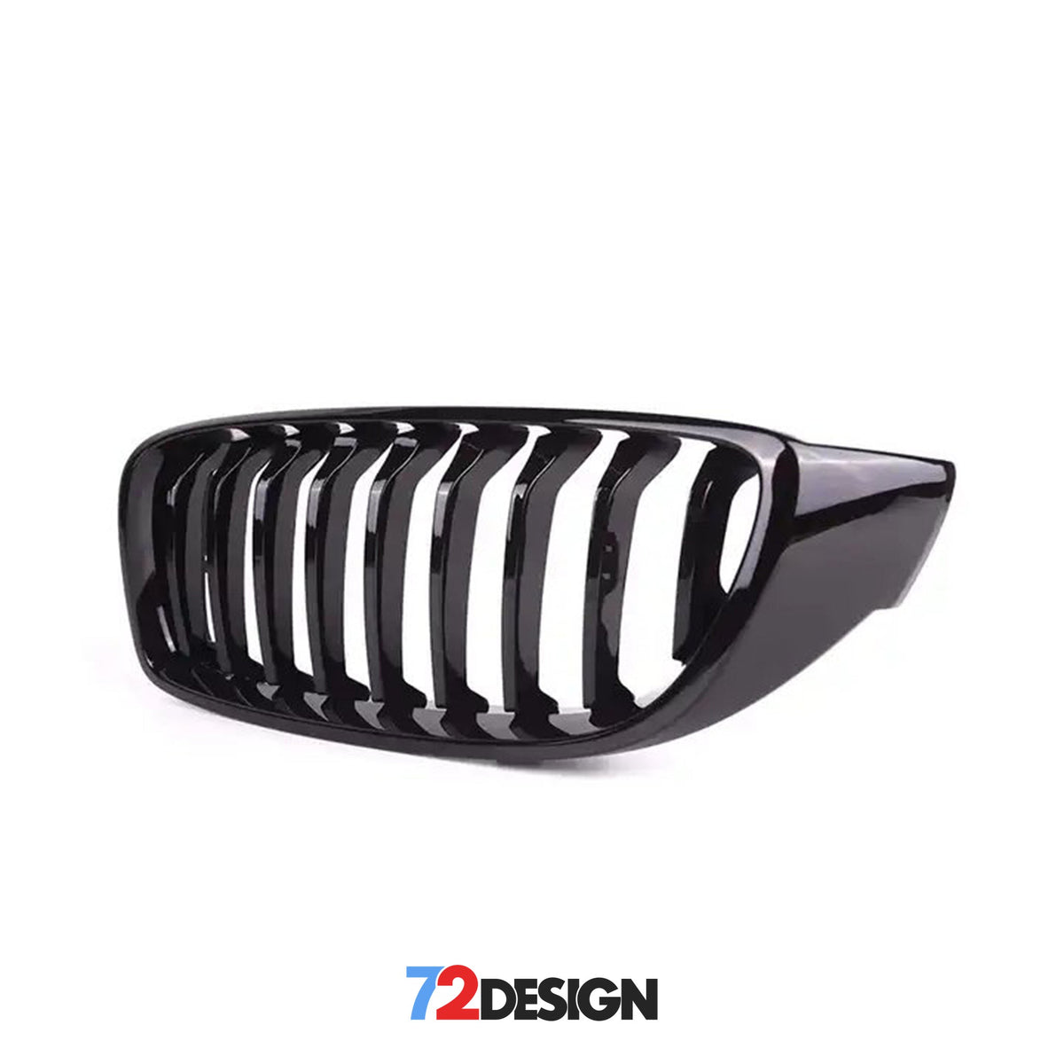 Gloss black single slat front grill for BMW M3 M4 F80 F82 F83 by 72Design, showcasing the sleek, modern design and finish.