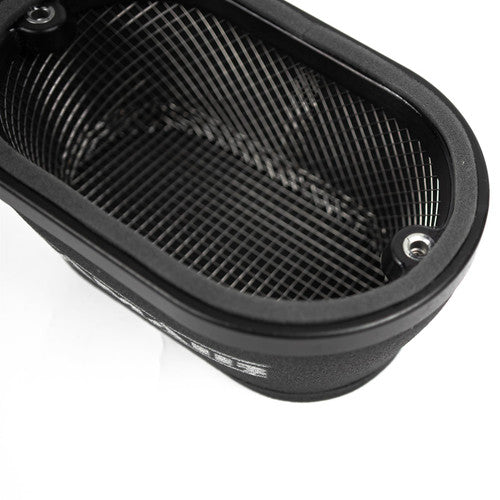 Ramair black air filter and heat shield induction kit installed in a VW MK7 Golf GTI, Audi S3, Seat Leon Cupra, and Skoda Octavia RS