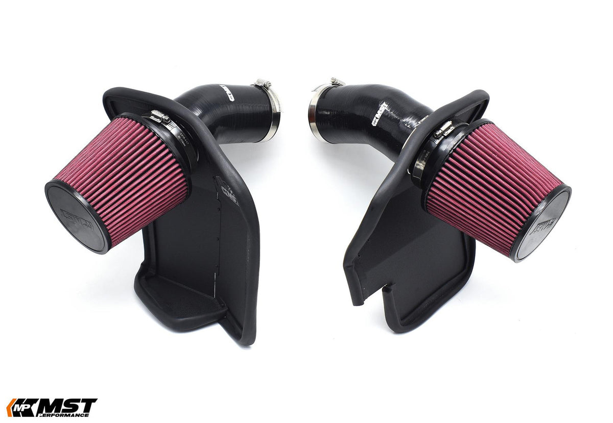 MST Performance induction kit for BMW M5 and M8, featuring high-performance air filters and intake components.