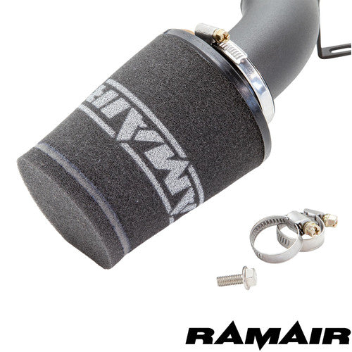 Ramair Peugeot 107 SR induction kit with foam air filter, showing the black filter and intake tubing.