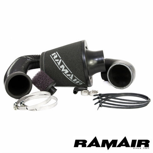 Ramair induction foam air filter kit installed on Ford Fiesta ST 150 2.0L engine, showing the foam filter and intake components.