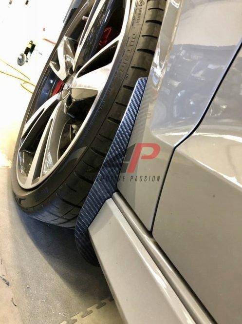 Carbon fiber arch guard set for Audi S3 and RS3 Sedan 2017-2021, Automotive Passion, installed on wheel arches.