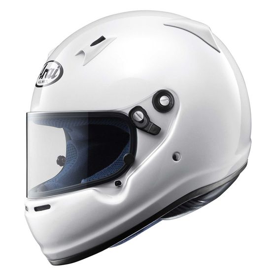 Arai CK-6 Junior karting helmet in red and black with clear visor, designed for young racers, by Arai Helmets.