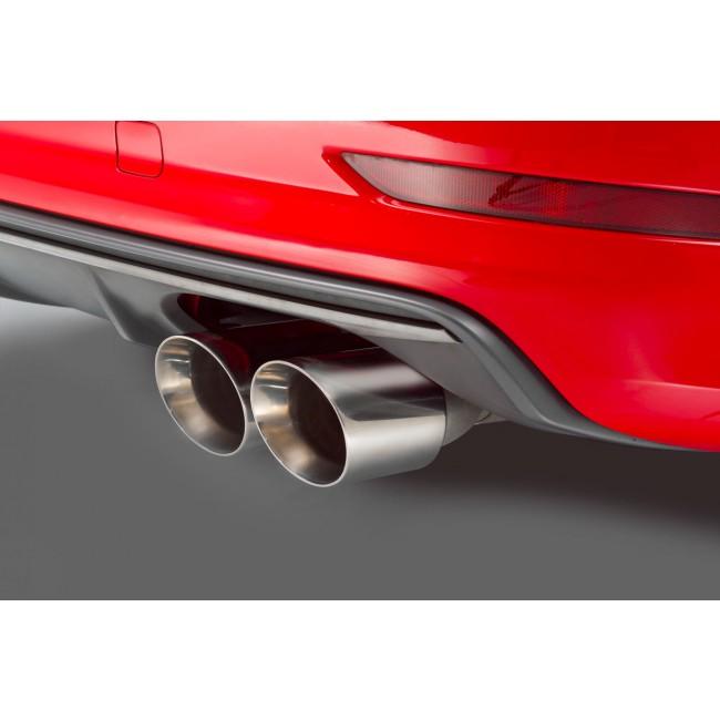 Cobra Sport turbo back performance exhaust with twin tailpipes on an Audi S3 (8V) saloon, non-valved model (2013-2018).