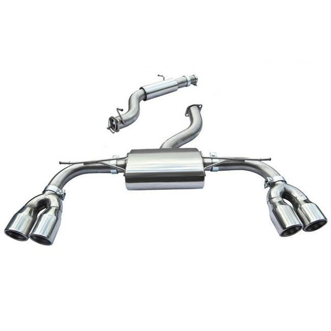 Cobra Sport Audi S3 8V Saloon cat back performance exhaust, non-valved, resonated system, rear view showing polished tips and piping