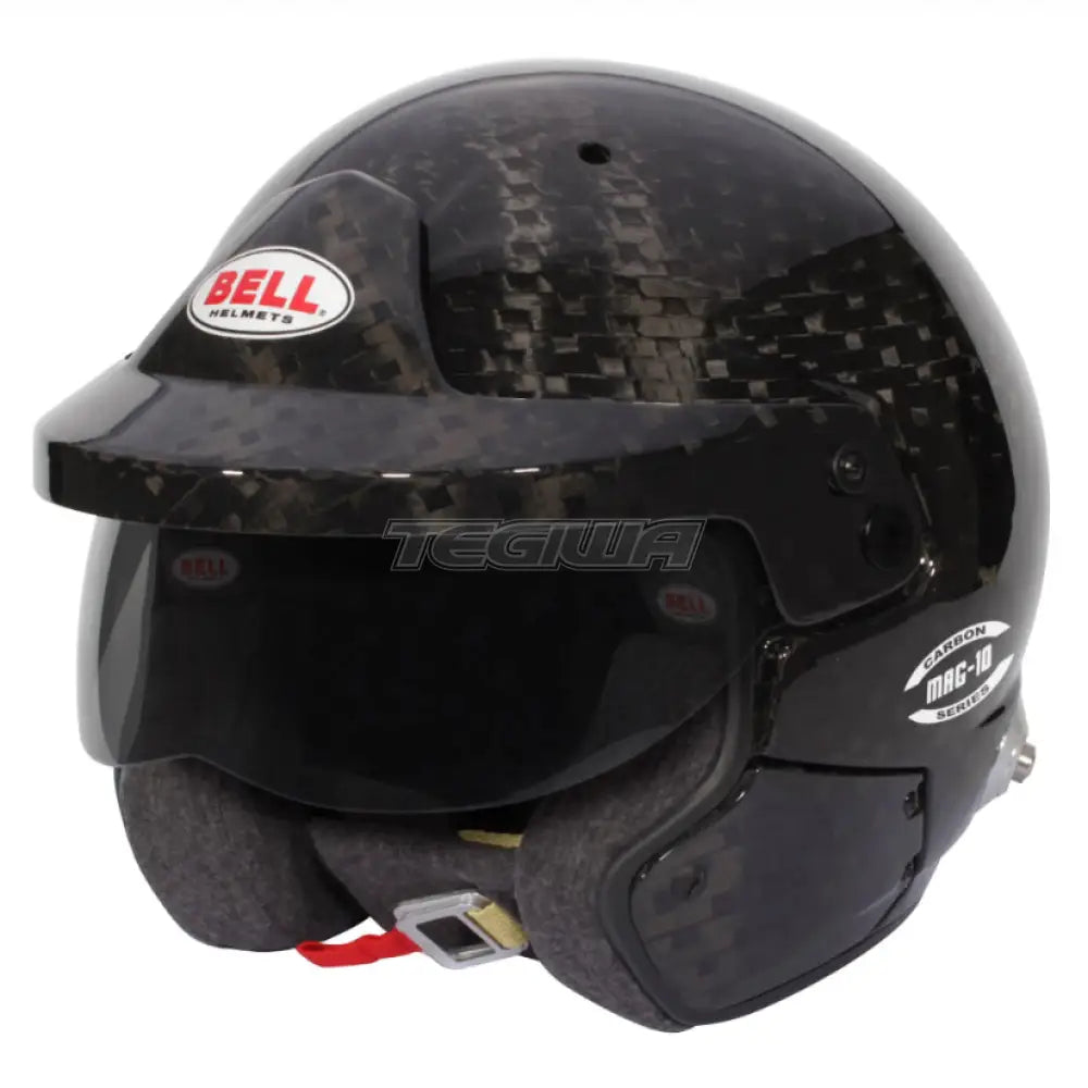 Bell Open Face MAG-10 Carbon Helmet with HANS compatibility, FIA8859/SA2020 approved, featuring a sleek carbon design.