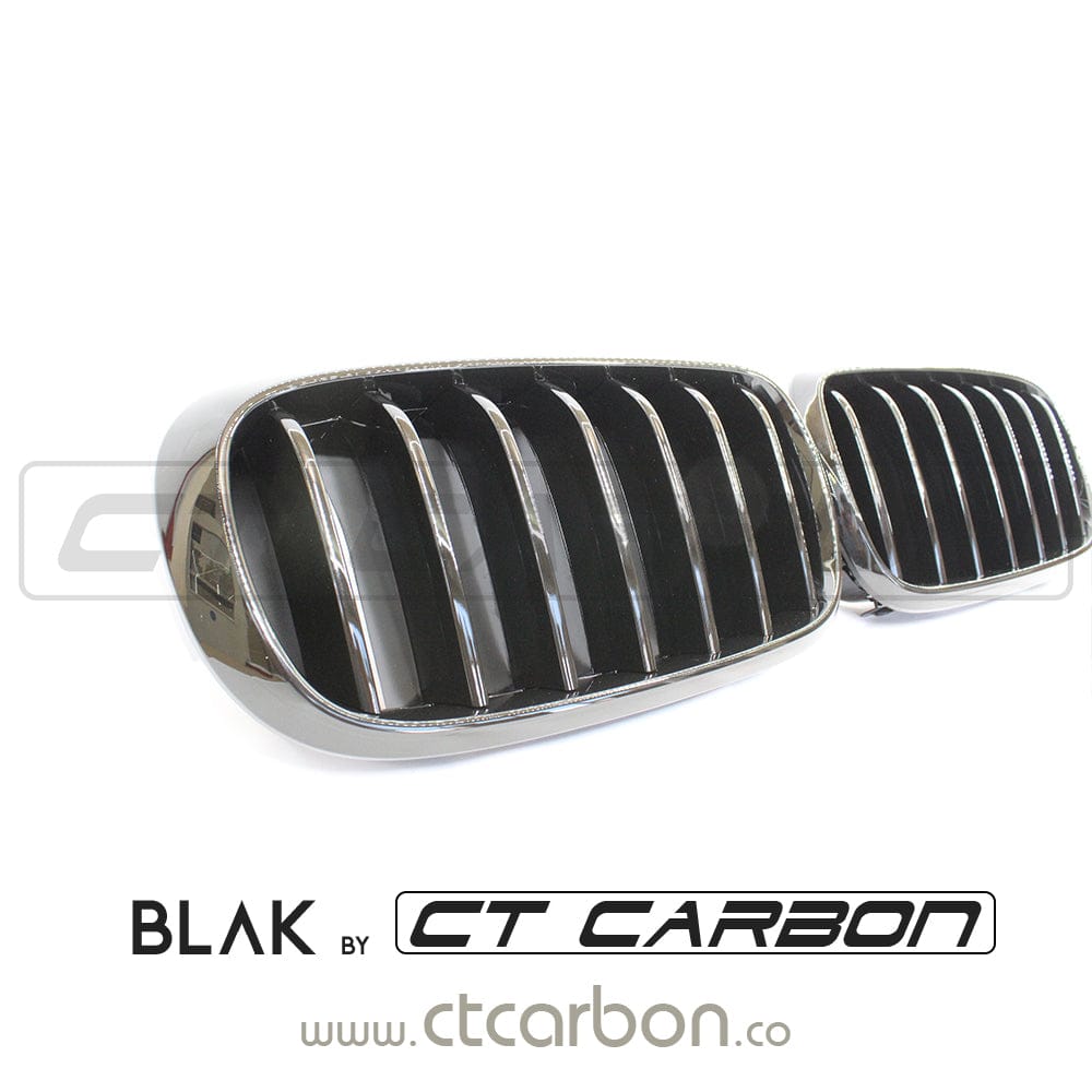 BMW F15/F16 X5/X6 black single slat grille by CT Carbon, showing the sleek black grille with a smooth single slat design.