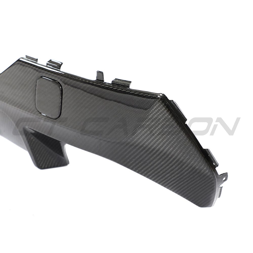 Black BMW G22 4 Series carbon fiber diffuser kit by CT Carbon, featuring a sleek spoiler and aerodynamic design.