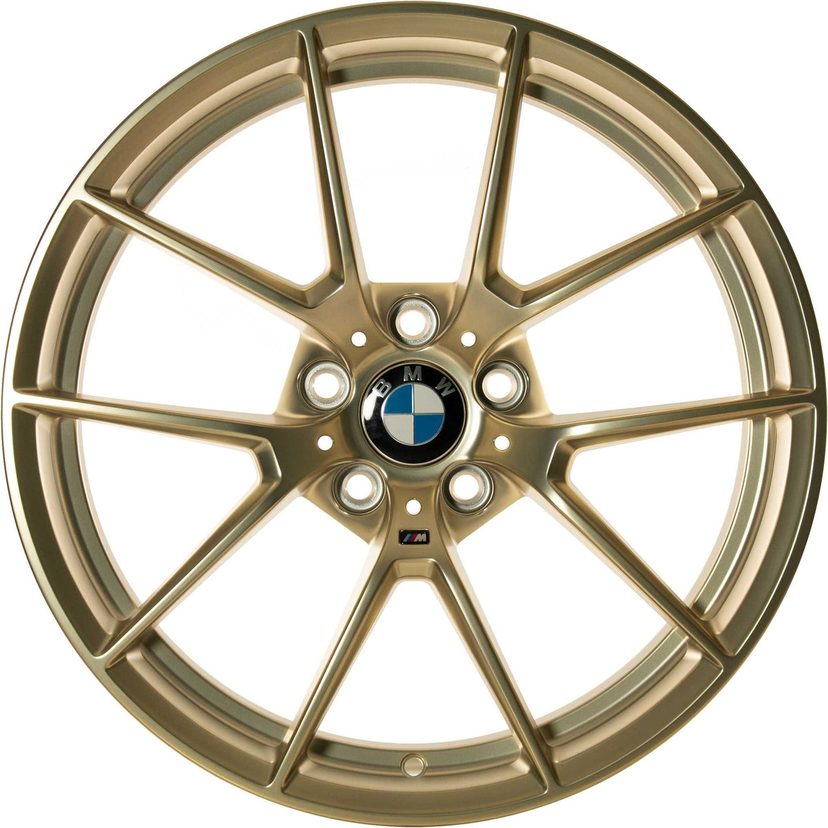 Genuine BMW F87 M2 763M Frozen Gold wheel set with multi-spoke design, featuring high-quality alloy wheels for BMW M2.