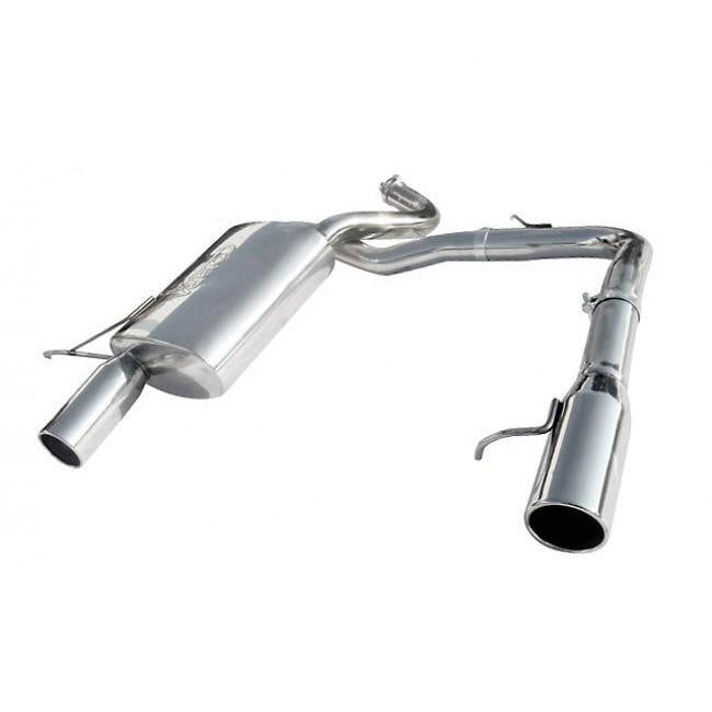 Cobra Sport BMW 318D/320D E91/E92 dual exit axle back performance exhaust conversion showing polished exhaust tips and piping.