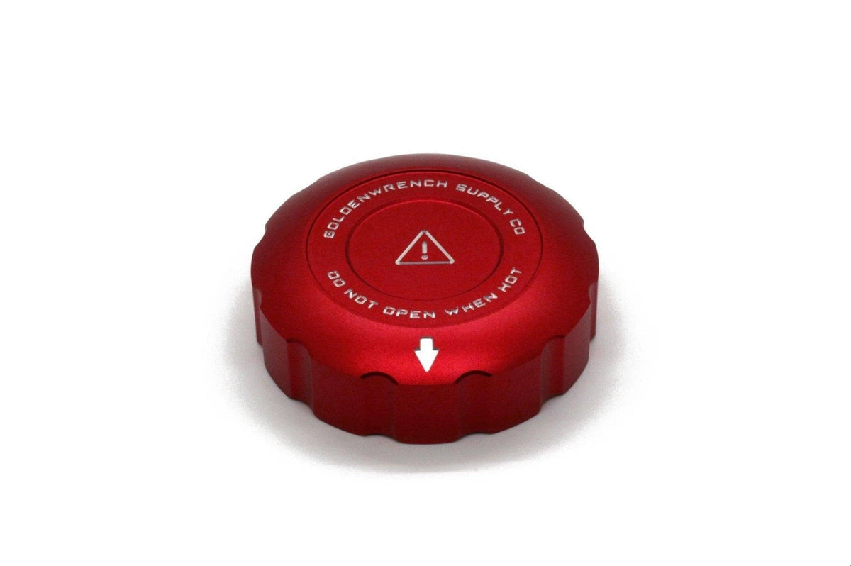 Goldenwrench BMW M vehicles coolant expansion tank cap cover for N55, S55, S63 engine bay trim, made of durable material.