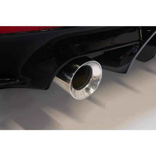 Cobra Sport BMW M235i Cabriolet exhaust tailpipes with 3.5-inch M Performance tips, replacement slip-on OE style in polished metal.