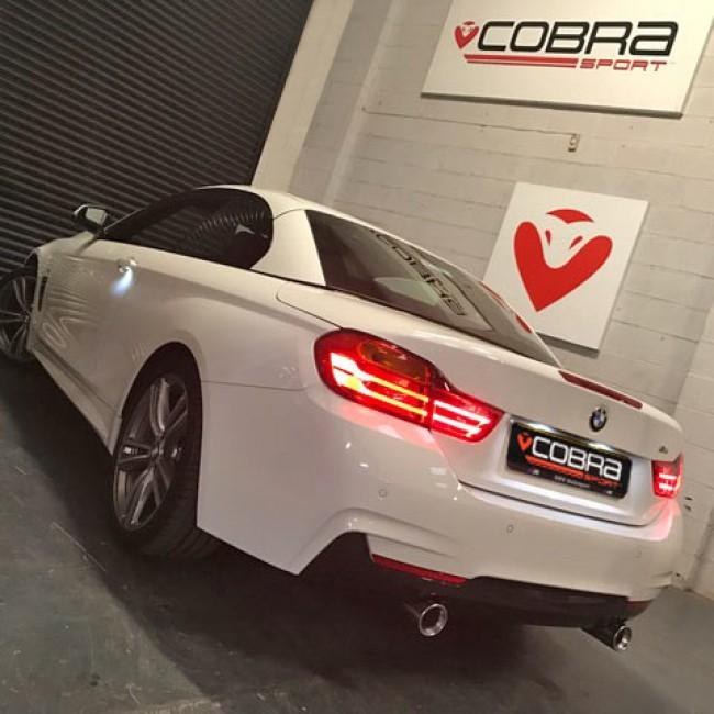 Cobra Sport BMW 420D convertible with dual exit exhaust conversion in 440i style, featuring polished exhaust tips and sporty design.