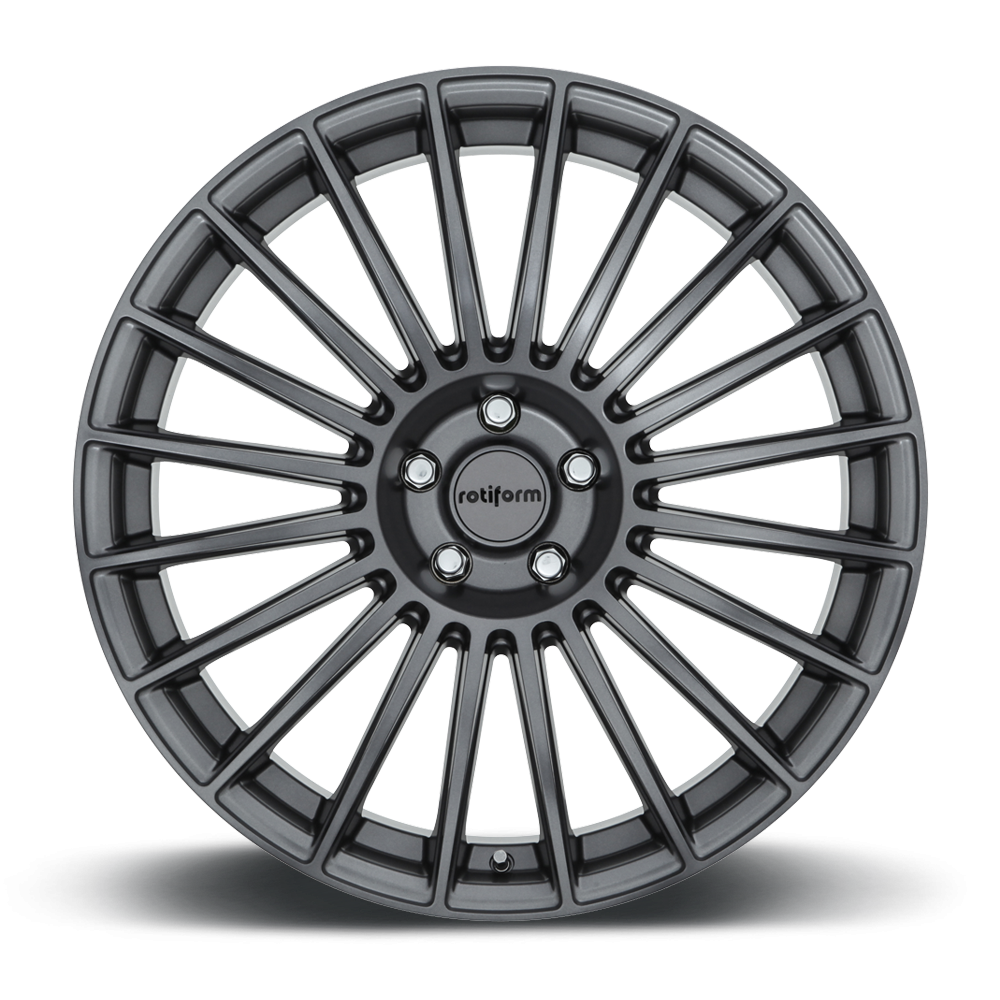 Rotiform BUC staggered wheels in matte anthracite finish, featuring 20x10 inch size and detailed face design.