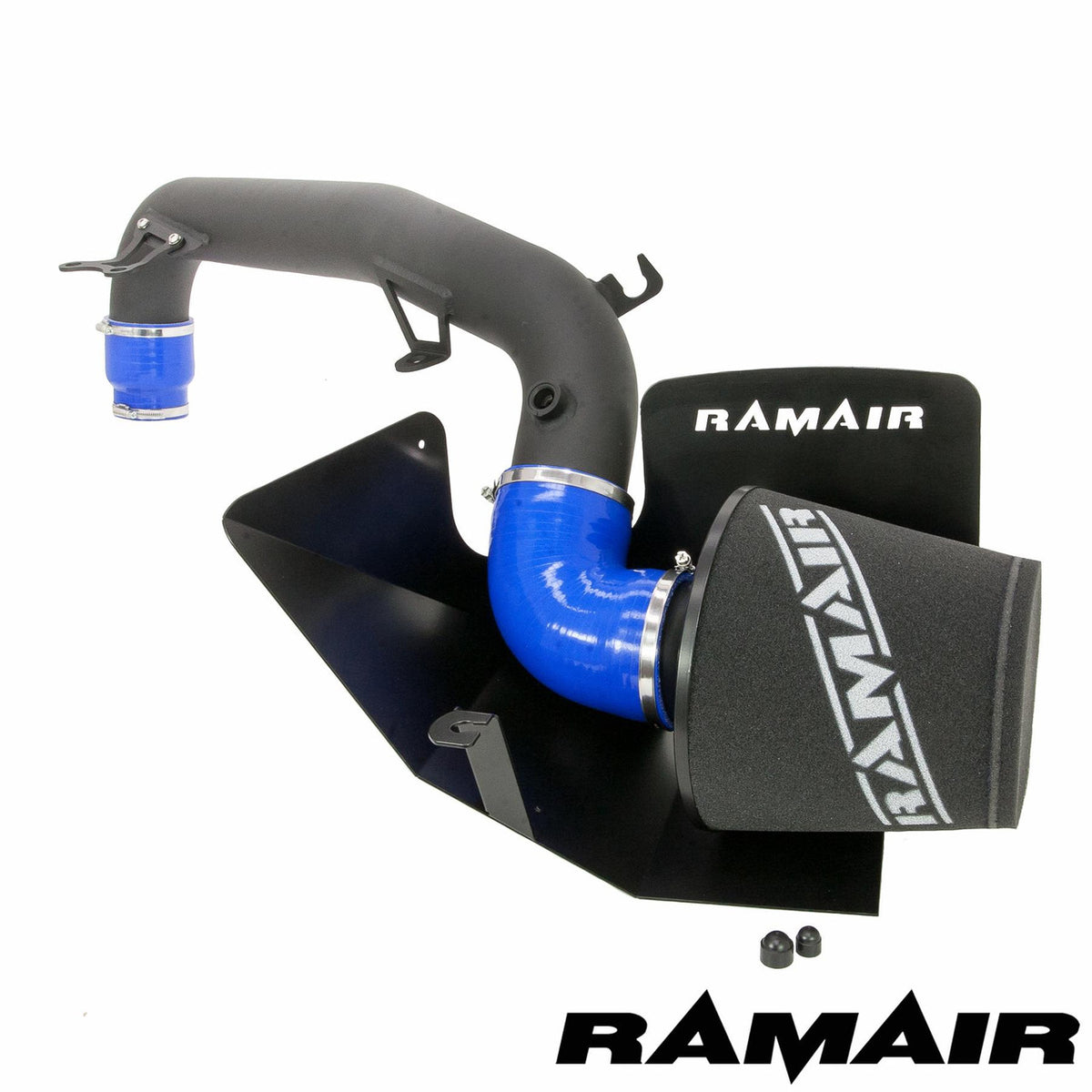 Ramair Ford Focus RS MK3 2.3 EcoBoost induction kit with cone foam air filter, heat shield, and hard pipe for improved airflow.