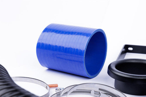 Ramair Proram induction kit with blue hoses for VW MK5 R32, featuring branded air filters and high-quality blue silicone hoses.